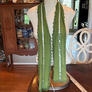 Echo NWT  Olive Green mirrored and crocheted sequin scarf